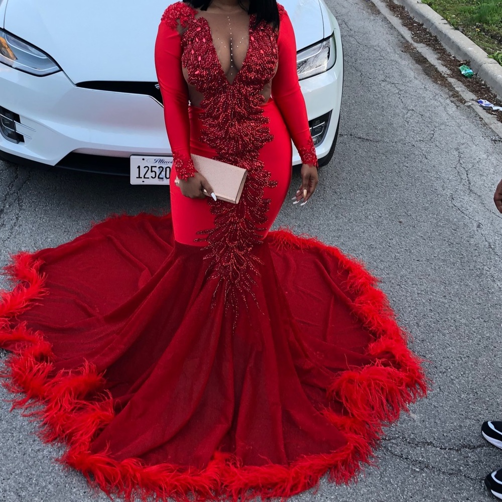 Red custom made 2019 prom dress